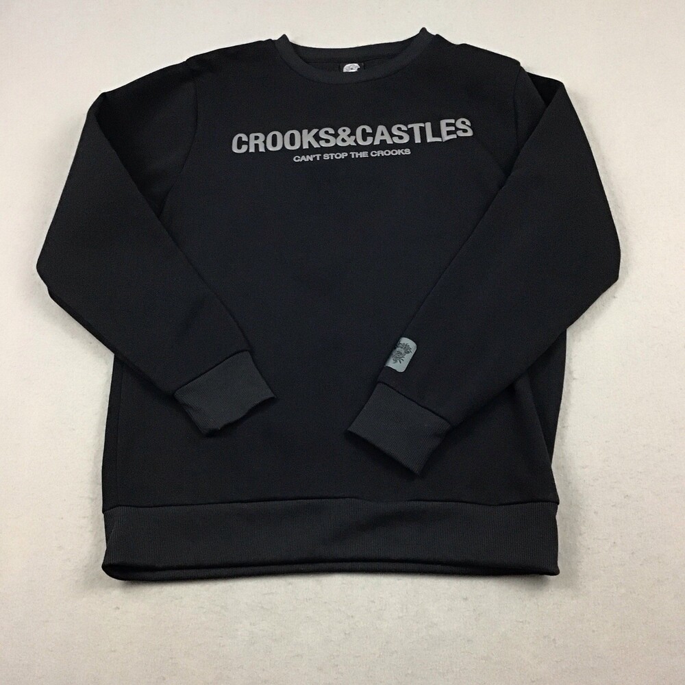 Crook & Castles Sweater Men Large Black Pullover Sweatshirt Crewneck Spell Out L